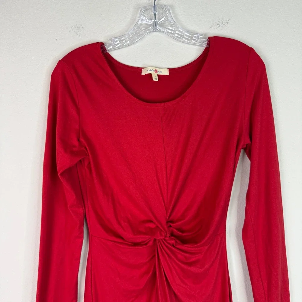 Wishful Park Dress Womens M Red Long Sleeve Twist Knot Waist Stretch Mini Dress